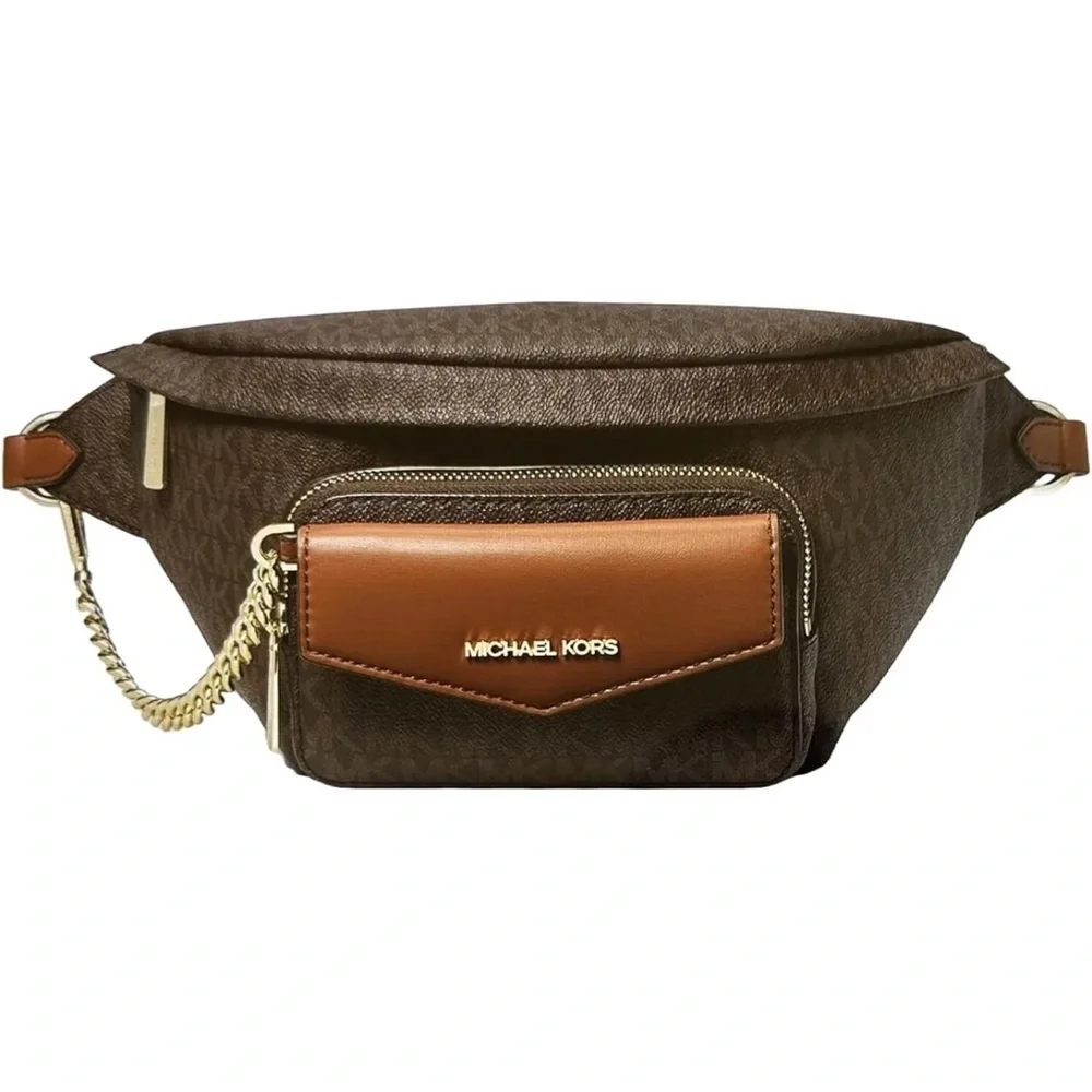 Michael Kors Maisie 2 In 1 Large Waistpack Fannypack Belt Bag Brown MK Signature - Picture 6 of 6